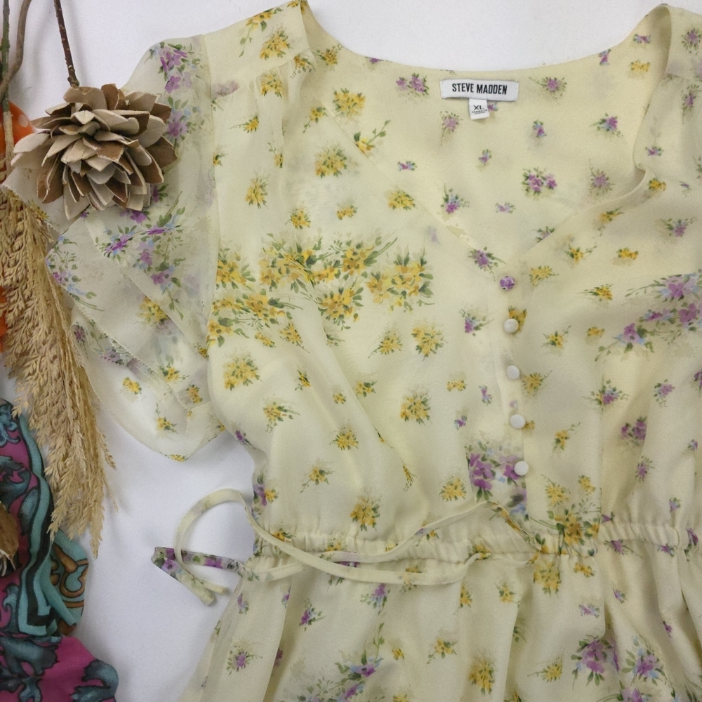 New Steve Madden Yellow Floral Dress XL - Picture 2 of 13